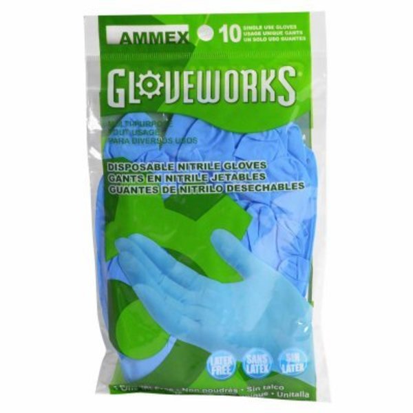 Ammex Nitrile Disposable Gloves, 3 mil Palm, Nitrile, Powder-Free, OneSize, Blue GWN10PK